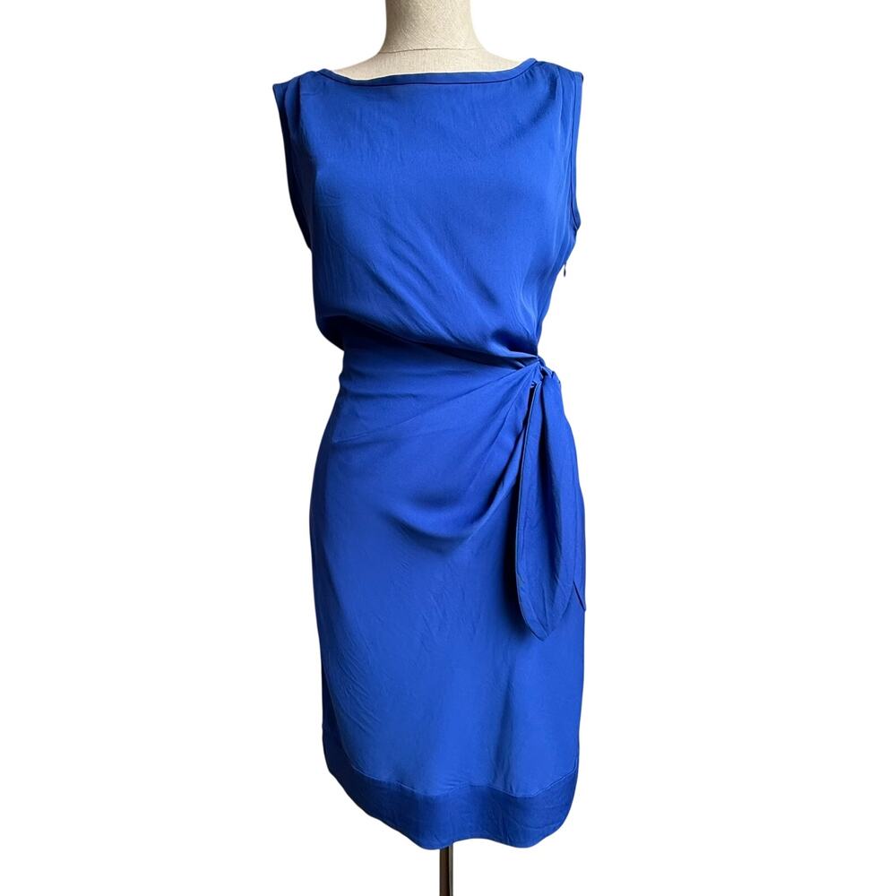 DVF New Della Cadet Blue Silk Blend Gathered Tie Dress Size 4 CBK Chic